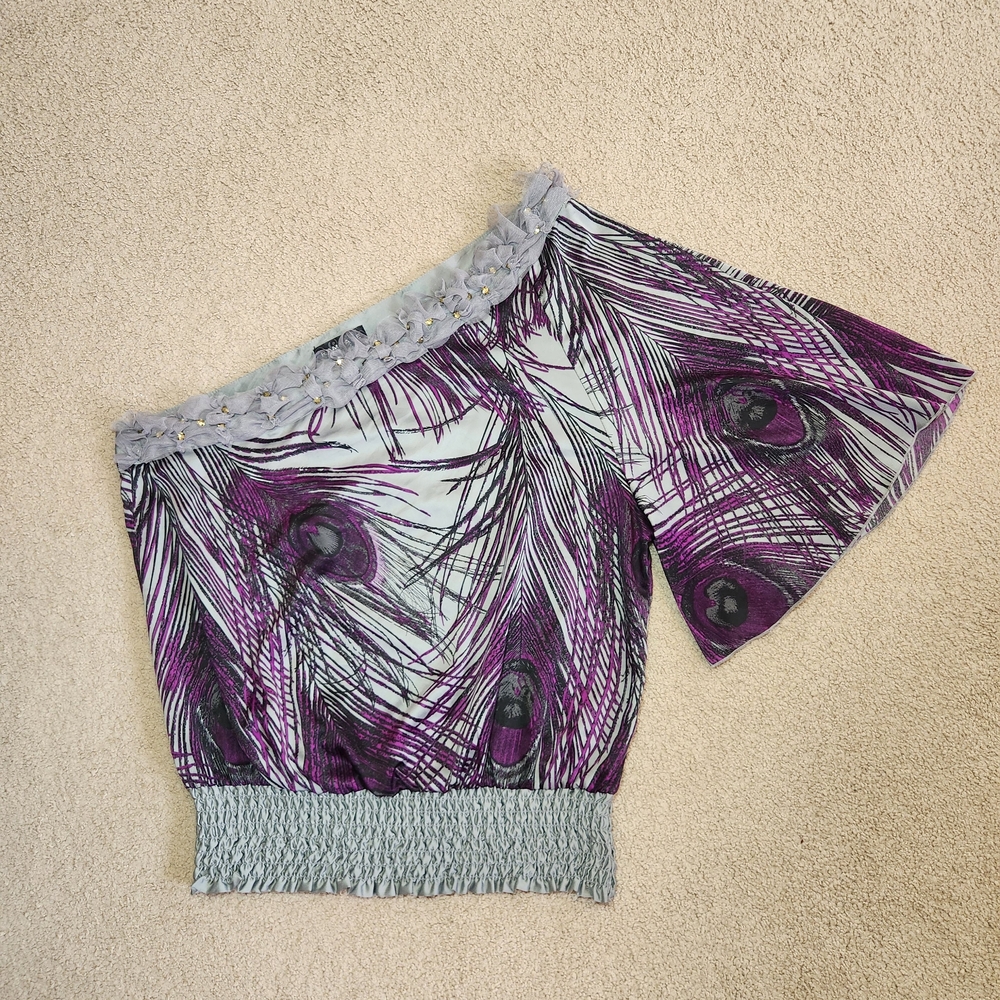 Vintage Y2k Rampage Purple And Gray One Shoulder  Whismigoth Festival Top